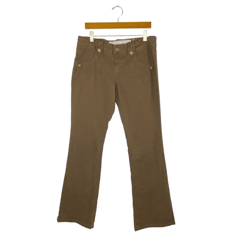 Nori Jeans Juniors 9 Bootcut Brown Cotton Blend Flap Pockets Stretch 32" Ins Y2K